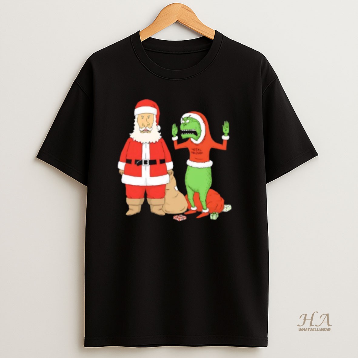 Official Santa Claus And The Grinch In The Style Of Beavis And Butt Head T Shirt