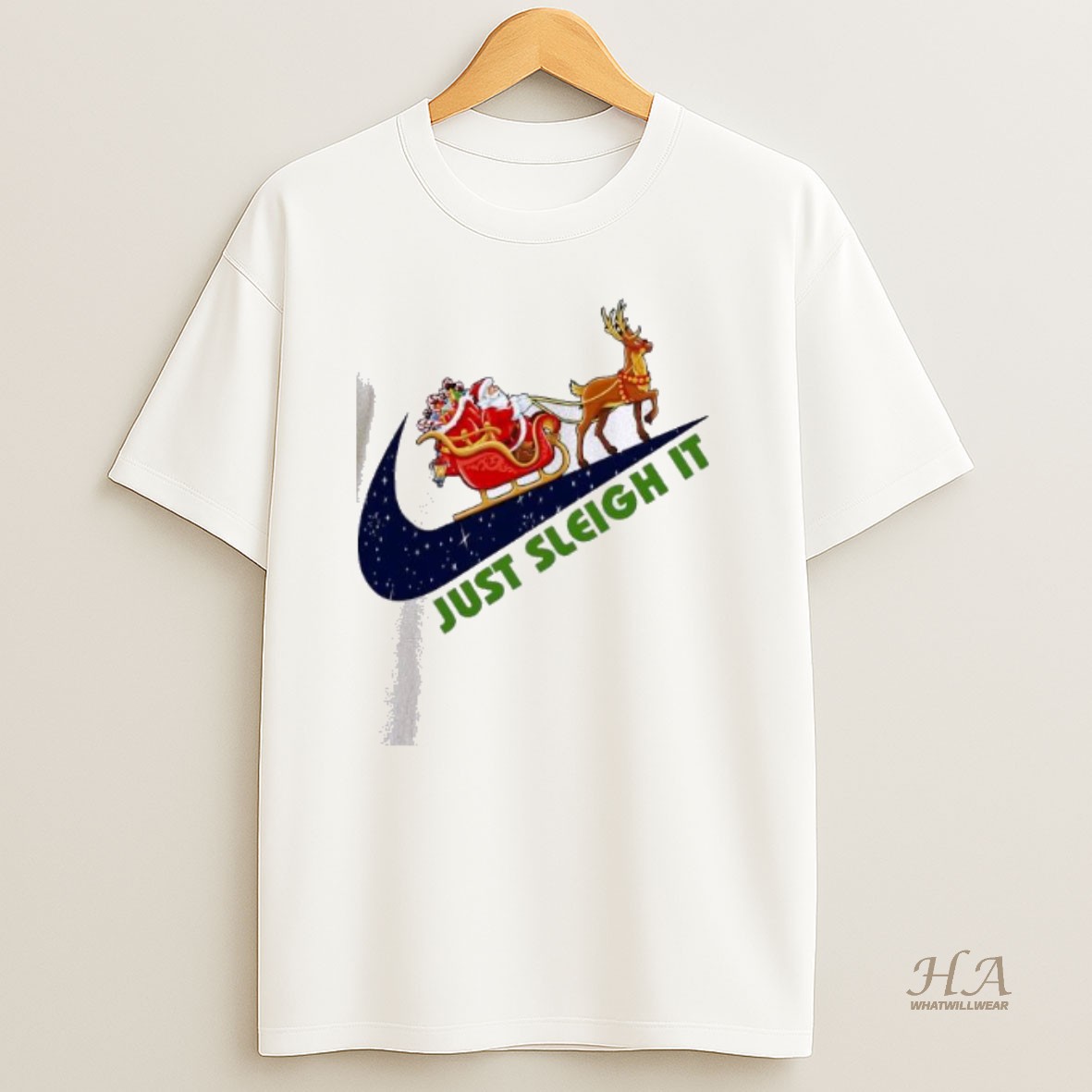 Official Santa Claus On A Sleigh Pulled By Reindeer Just Sleigh It Shirt