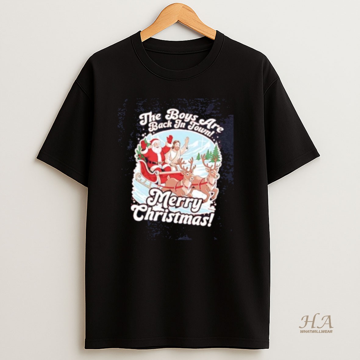 Official Santa Jesus Sleigh The Boys Are Back In Town Merry Christmas T Shirt