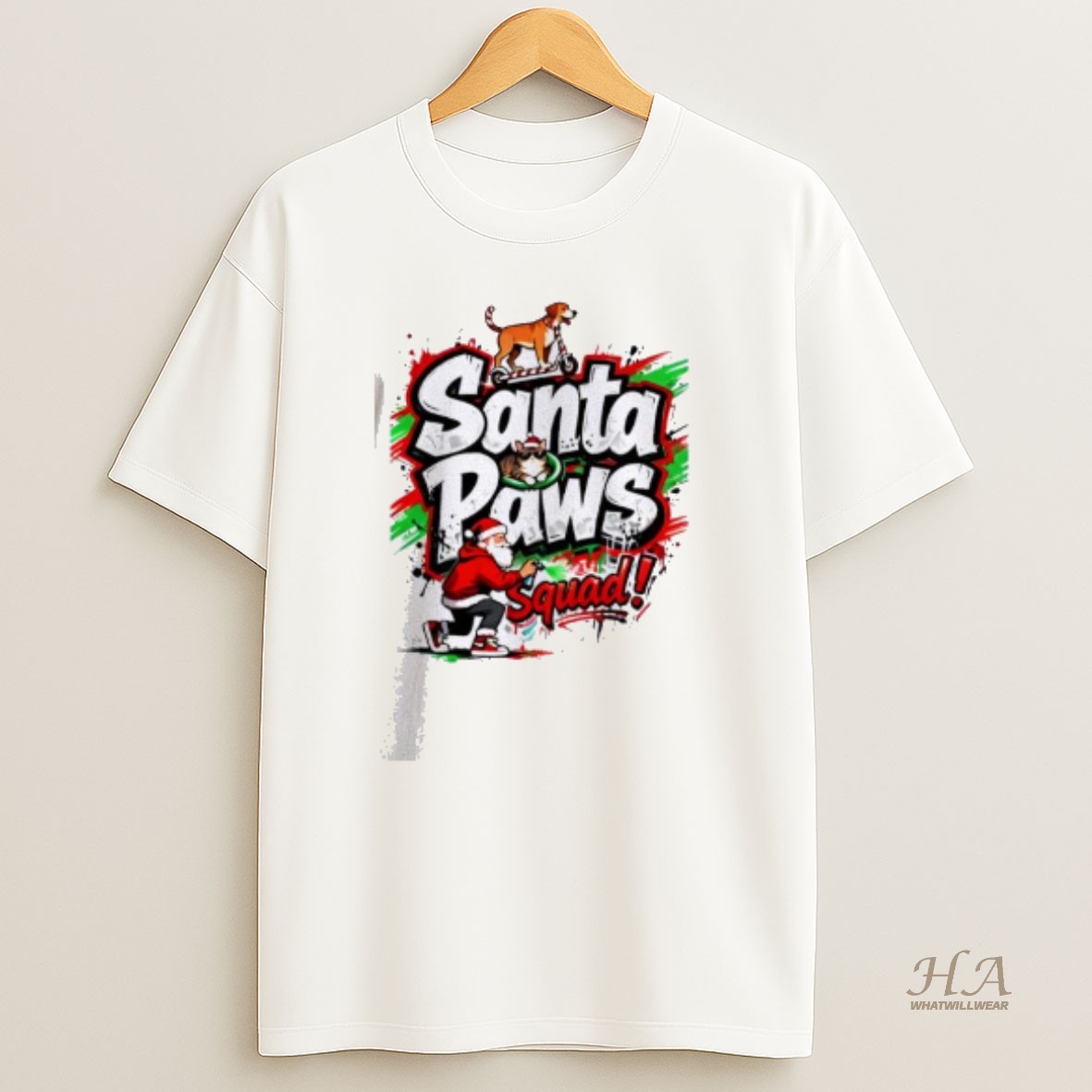 Official Santa Paws Squad Christmas Santa With Dog And Cat Street T Shirt