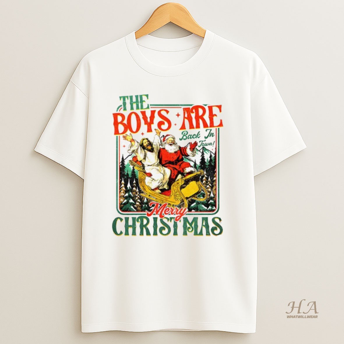 Official Santa And Jesus The Boys Are Back In Town Merry Christmas Shirt