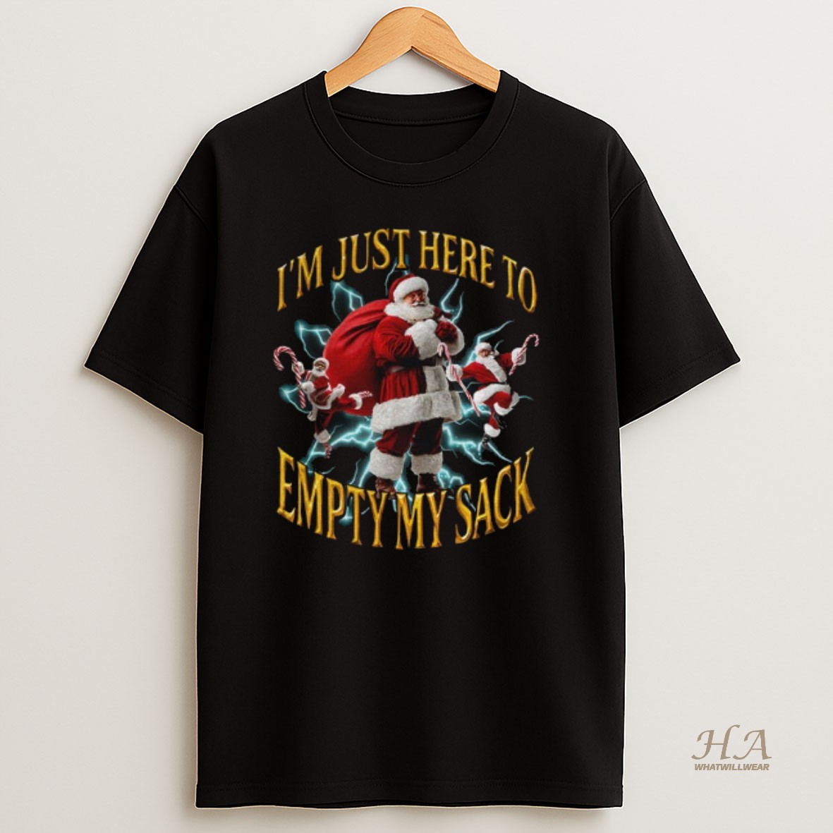 Official Santa Hat Im Just Here To Empty My Sack Merry Christmas Shirt