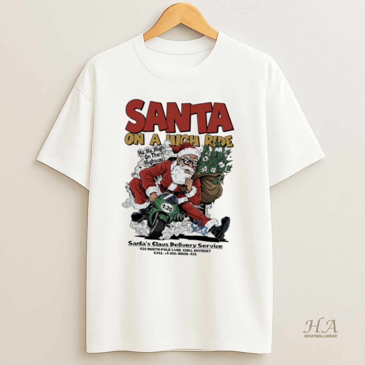 Official Santa On A High Ride Santas Claus Delivery Service T Shirt