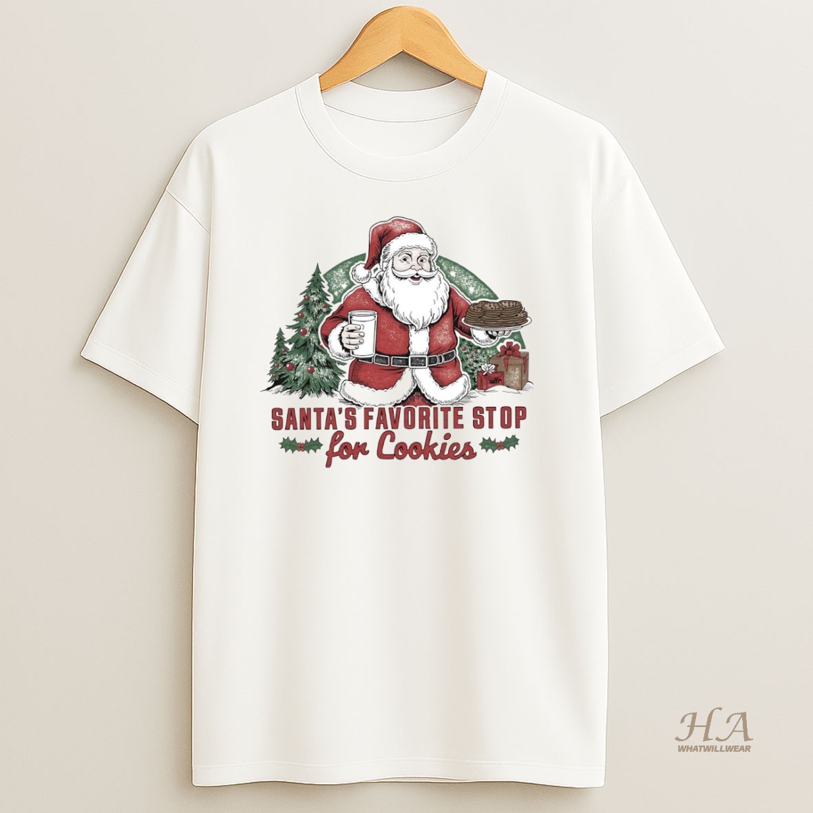 Official Santas Favorite Stop For Cookies Christmas Shirt