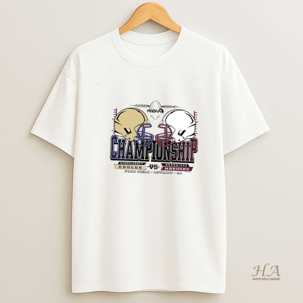 Official Schoolcraft Eagles Vs Menominee Maroons 2025 Mhsaa Division 7 Football Championship T Shirt