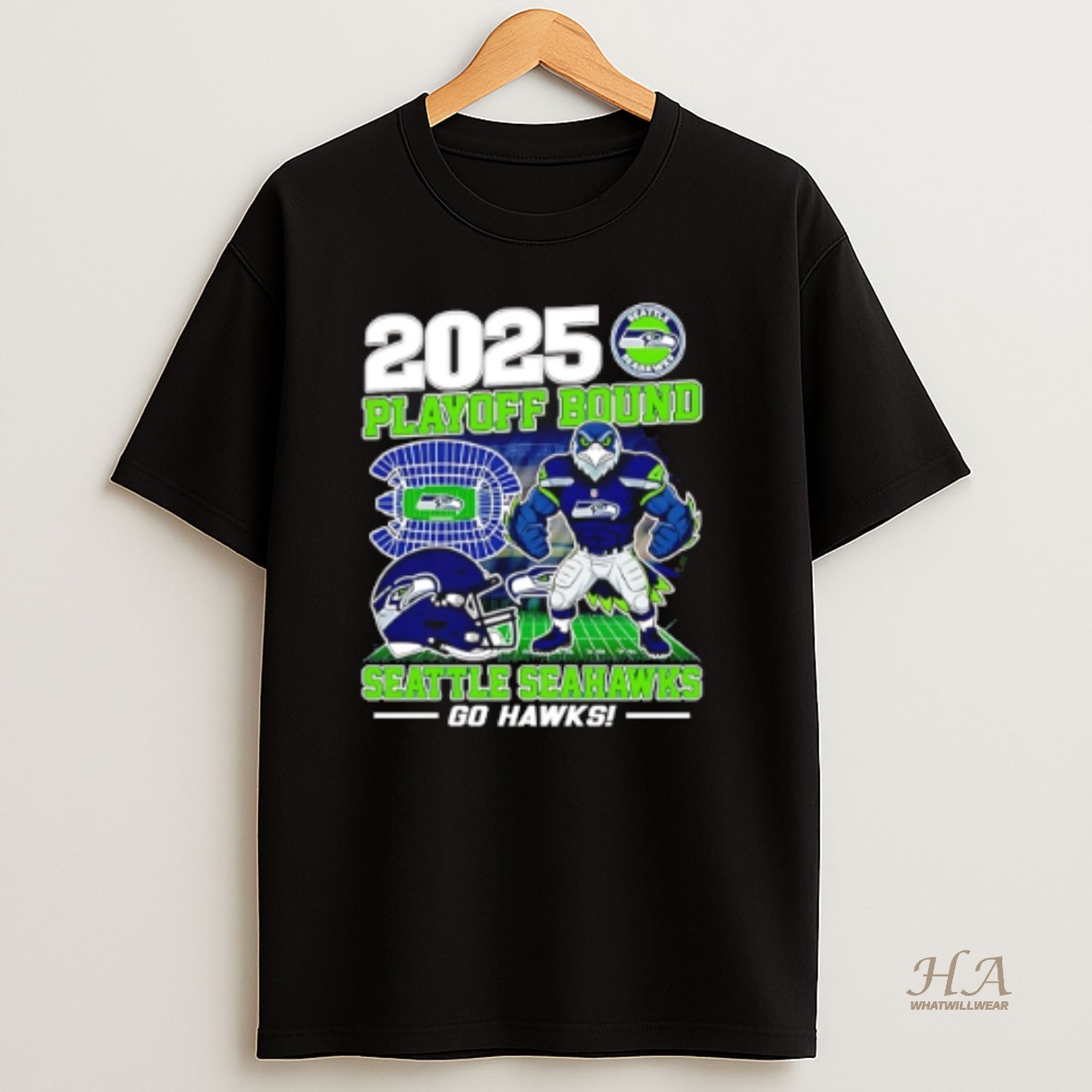 Official Seattle Seahawks 2025 Playoff Bound Go Hawks Mascot T Shirt