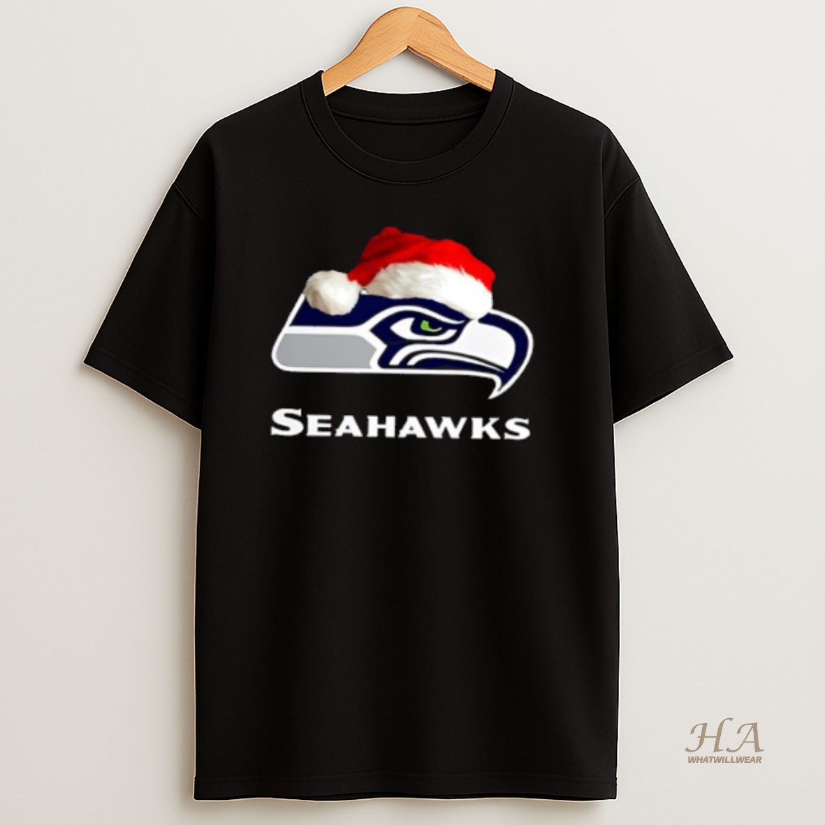 Official Seattle Seahawks 2025 Santa Hat Logo Football Christmas T Shirt