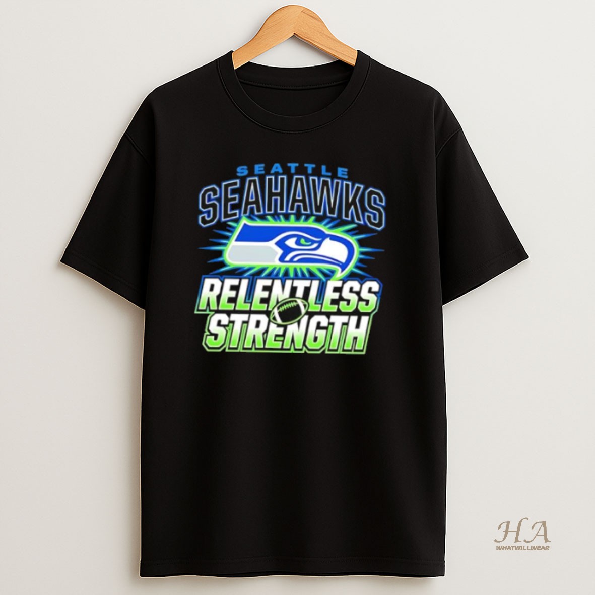 Official Seattle Seahawks Hawk Eye Relentless Strength Football T Shirt