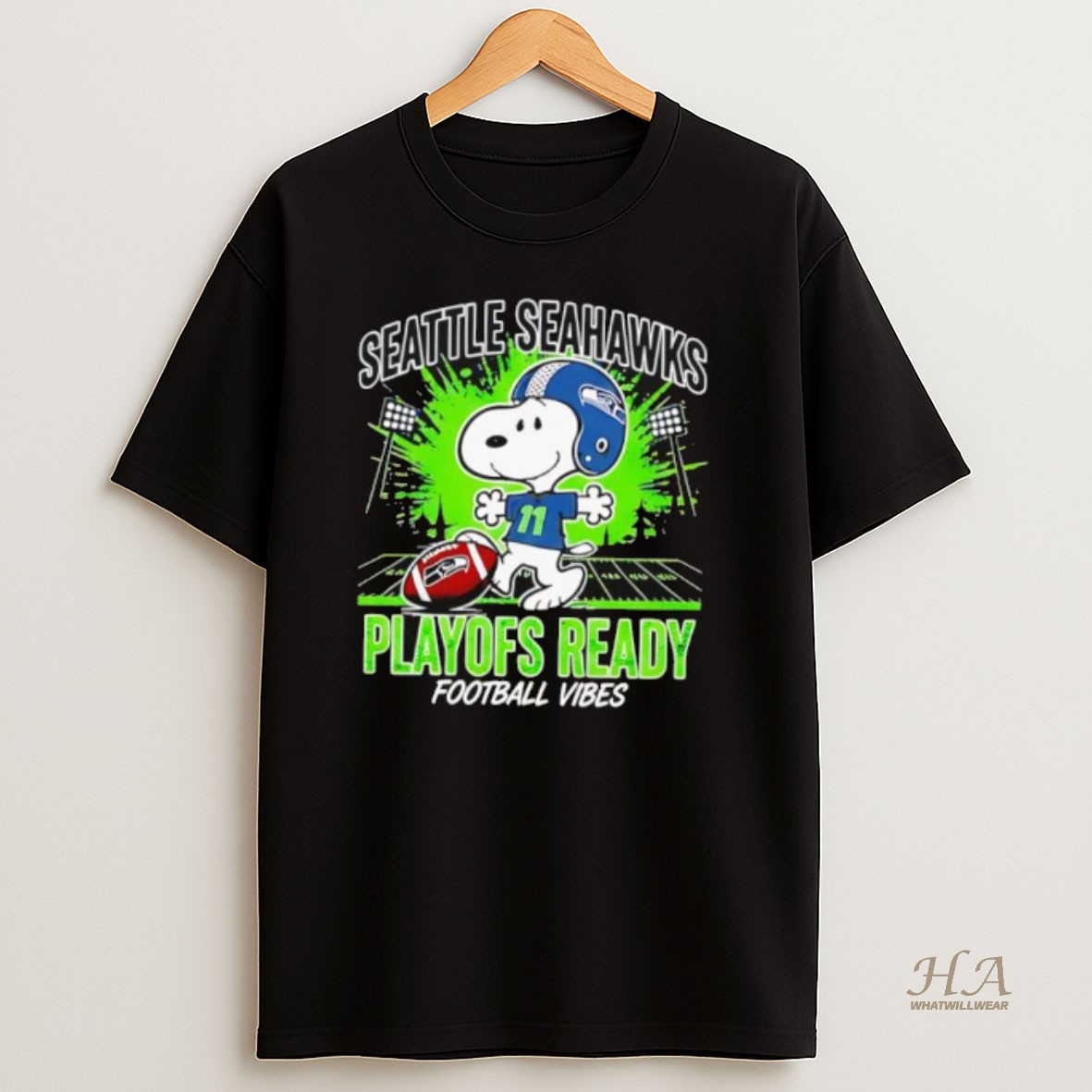 Official Seattle Seahawks Snoopy Peanuts Playoffs Ready Football Vibes T Shirt