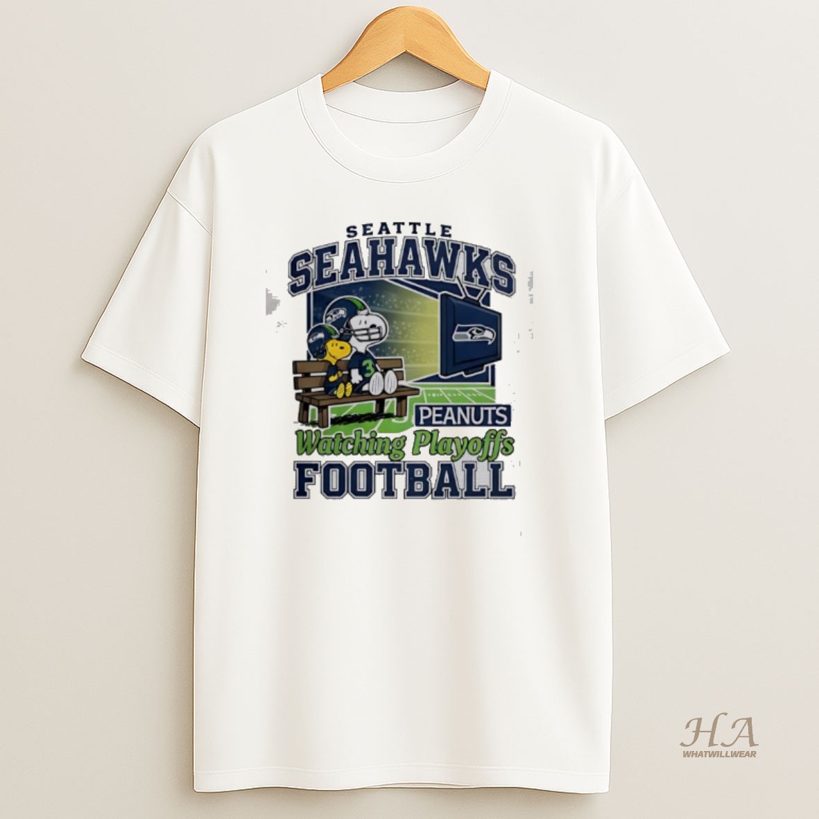Official Seattle Seahawks Snoopy Peanuts Watching Playoffs Football T Shirt