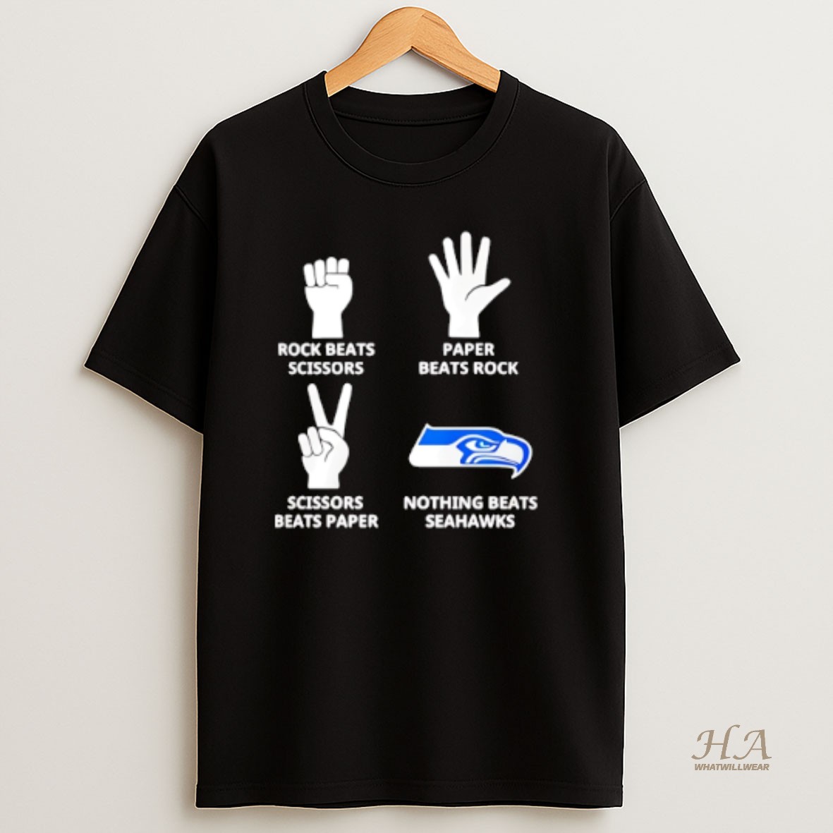 Official Seattle Seahawks Nothing Beats Rock Beats Scissors Paper Beats Rock Scissors Beats Paper T Shirt