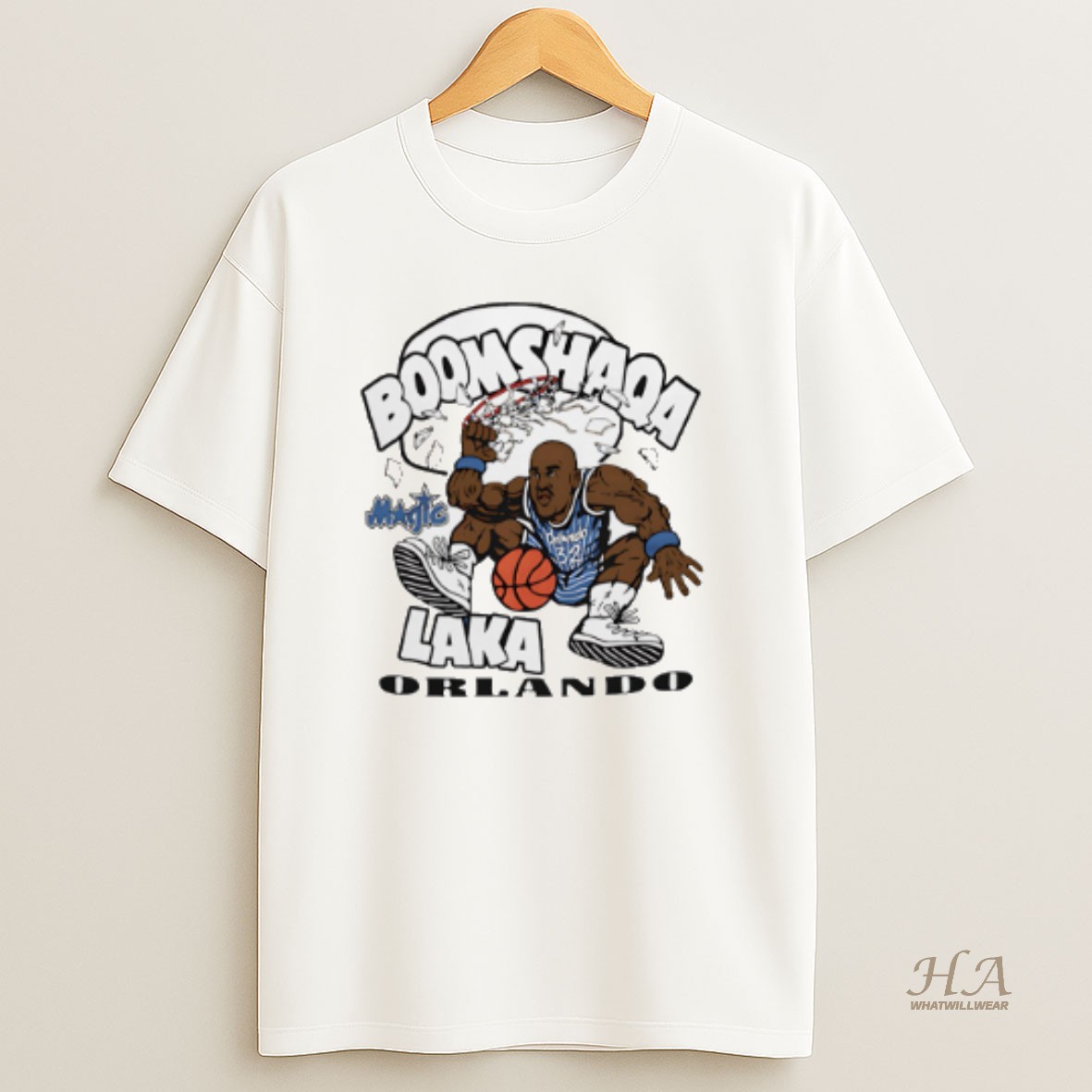 Official Shaquille Oneal Orlando Magic Boomshaqalaka Caricature T Shirt