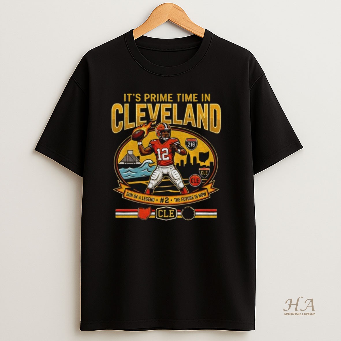 Official Shedeur Sanders Cleveland Browns Football Its Prime Time In Cleveland Son Of A Legend T Shirt