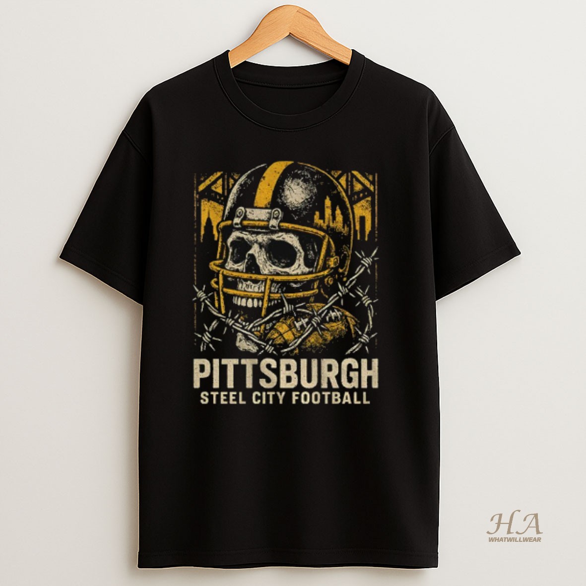 Official Skull Cracking Pittsburgh Steelers City Football Vintage T Shirt