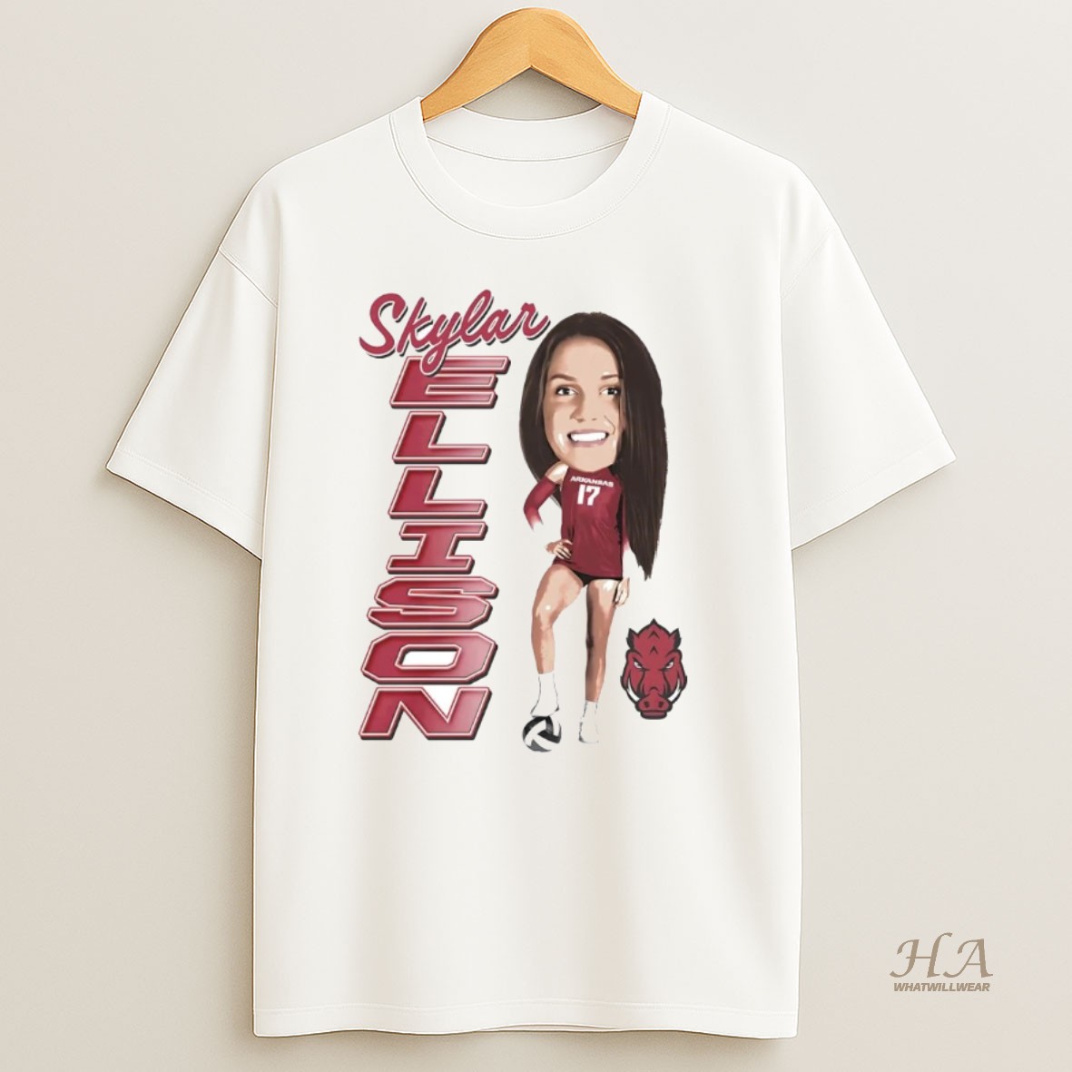 Official Skylar Ellison Big Head Caricature Arkansas T Shirt