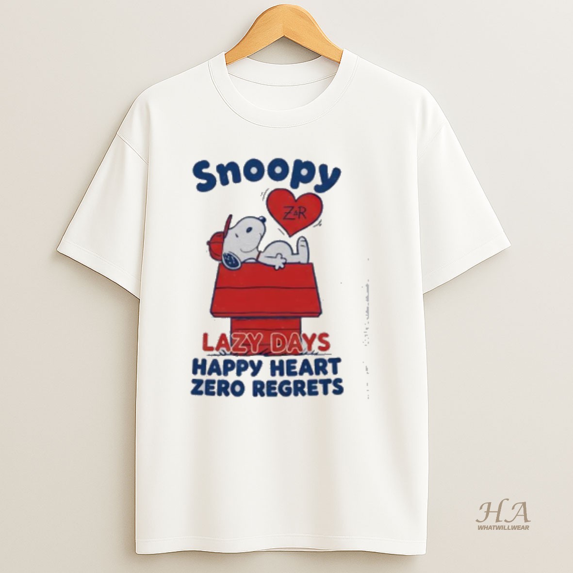 Official Snoopy Lazy Days Happy Heart Zero Regrets T Shirt