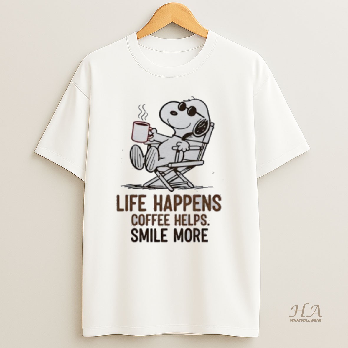 Official Snoopy Life Happens Coffee Helps Smile More T Shirt