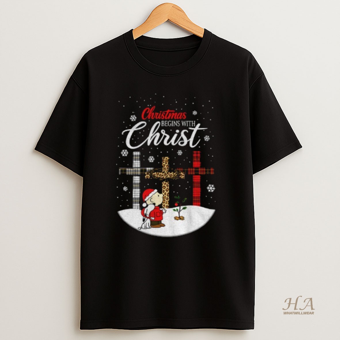 Official Snoopy And Charlie Brown Christmas Begins With Christ Merry Christmas T Shirt