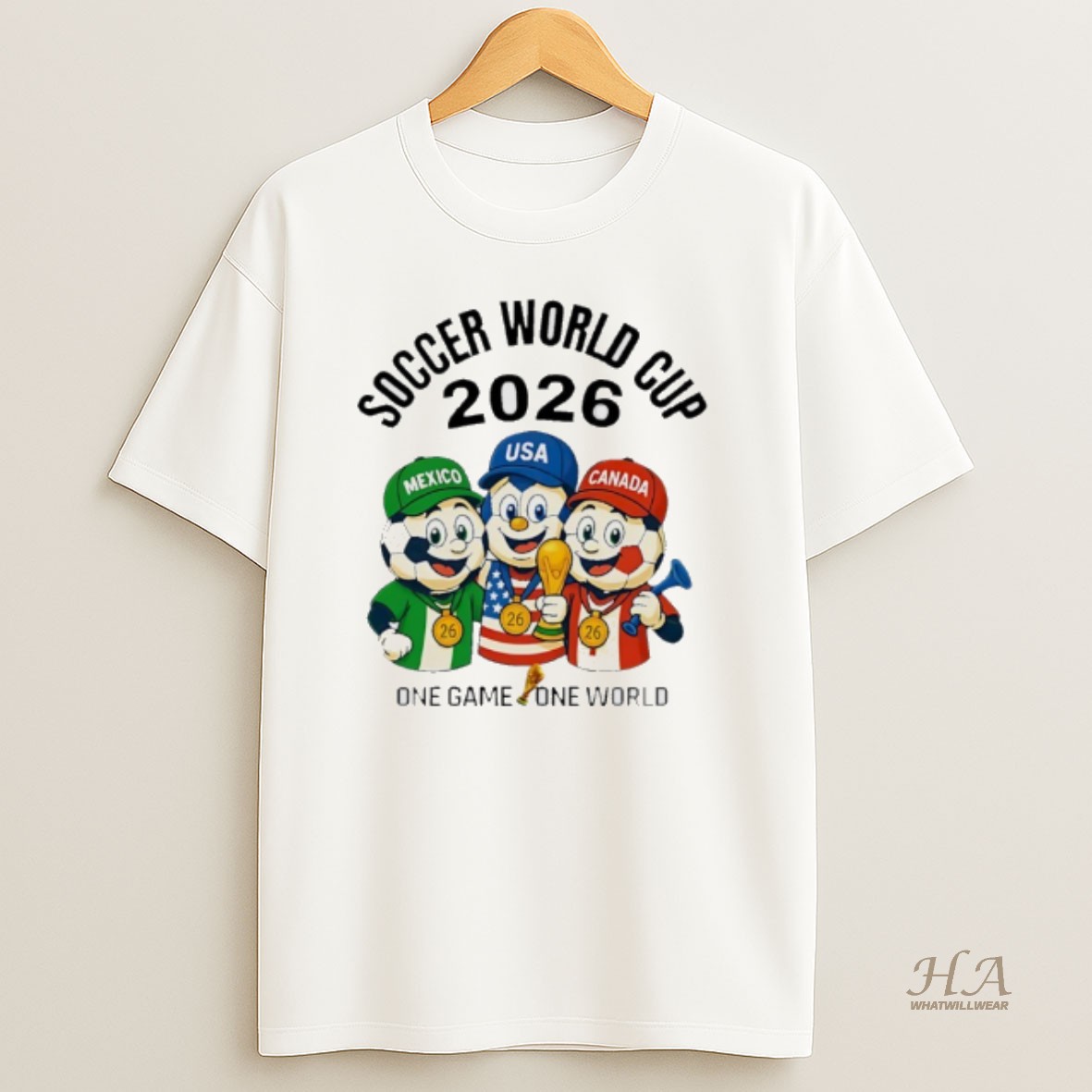 Official Soccer World Cup 2026 Mexico Usa Canada One Game One World Mascots T Shirt