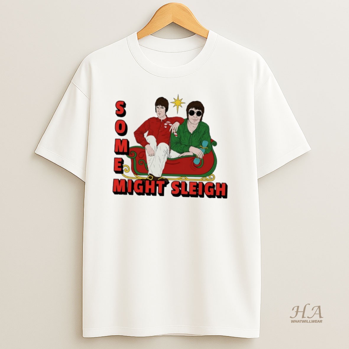 Official Some Might Sleigh Oasis Christmas T Shirt