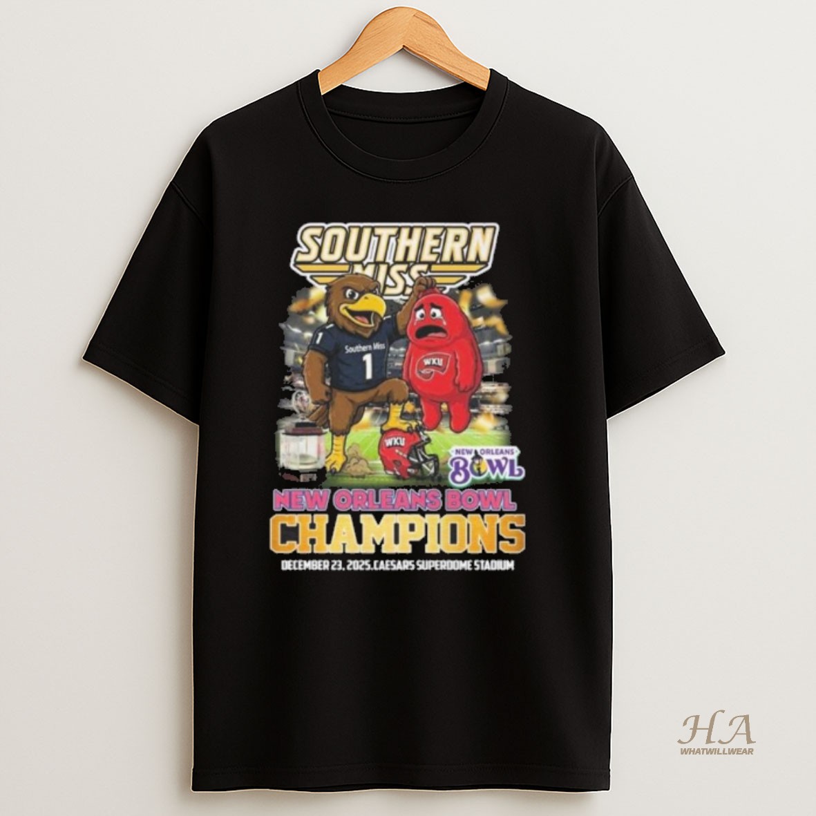 Official Southern Miss New Orleans Bowl Champions 2025 Mascot T Shirt