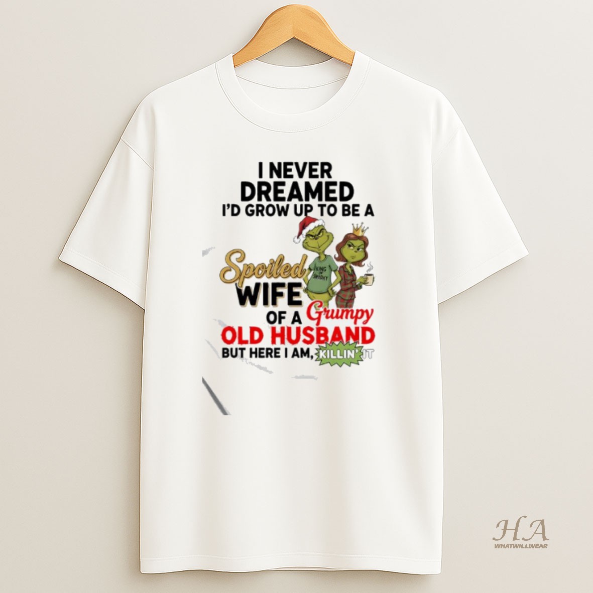 Official Spoiled Wife Of A Grumpy Old Husband Grinch Graphic T Shirt