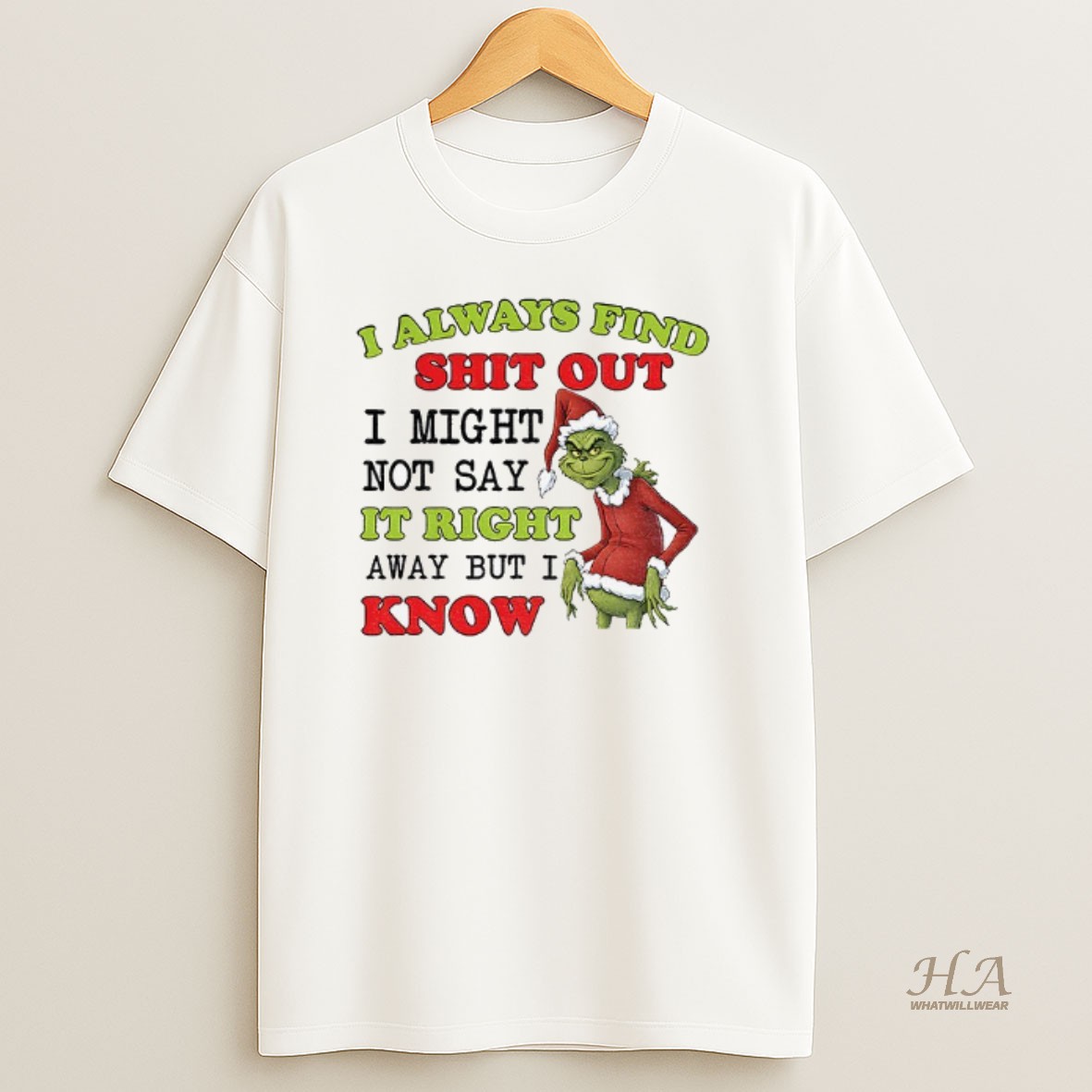 Official Stitch I Always Find Shit Out I Might Not Say It Right Away But I Know Christmas T Shirt