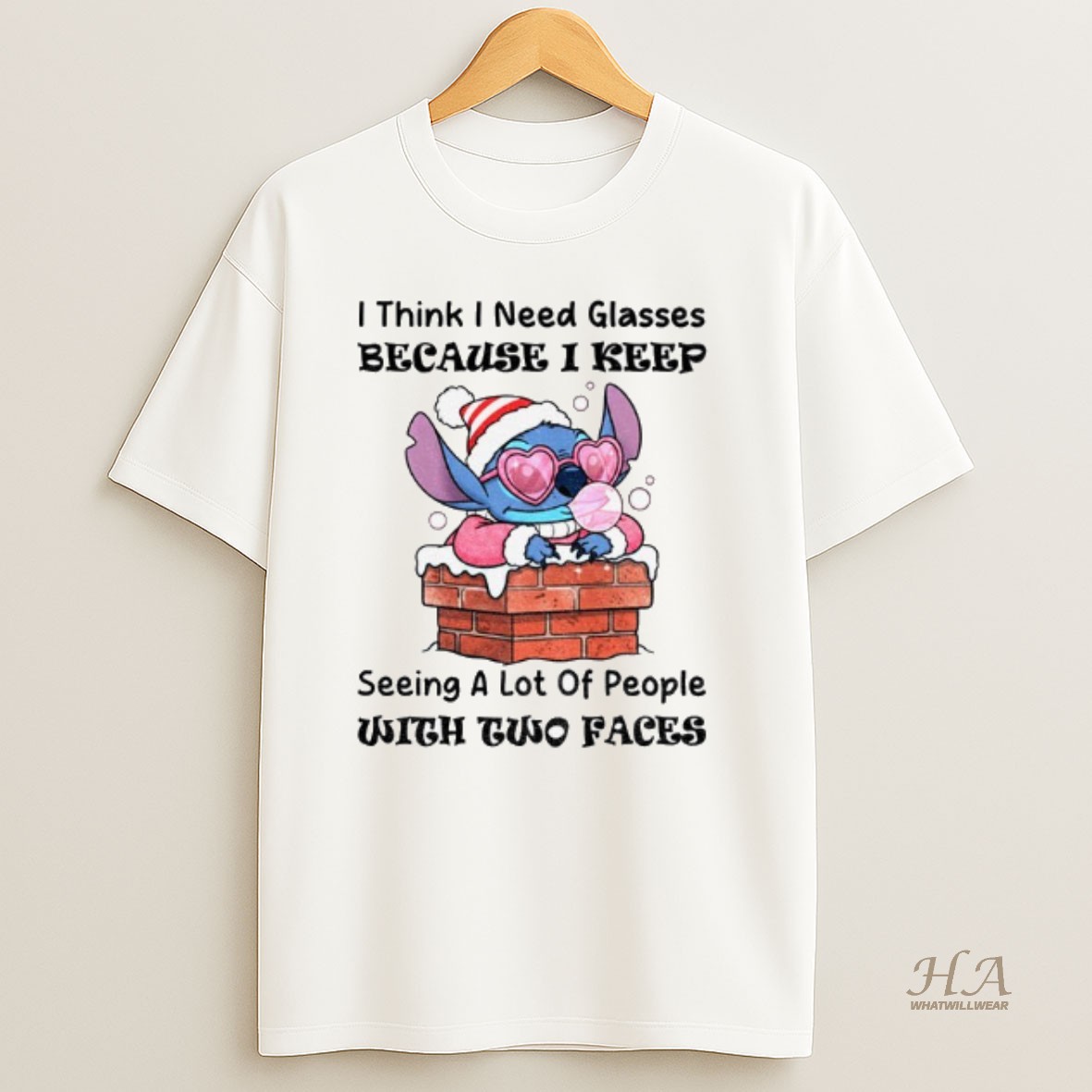 Official Stitch I Think I Need Glasses Because I Keep Seeing A Lot Of People With Two Faces Christmas T Shirt