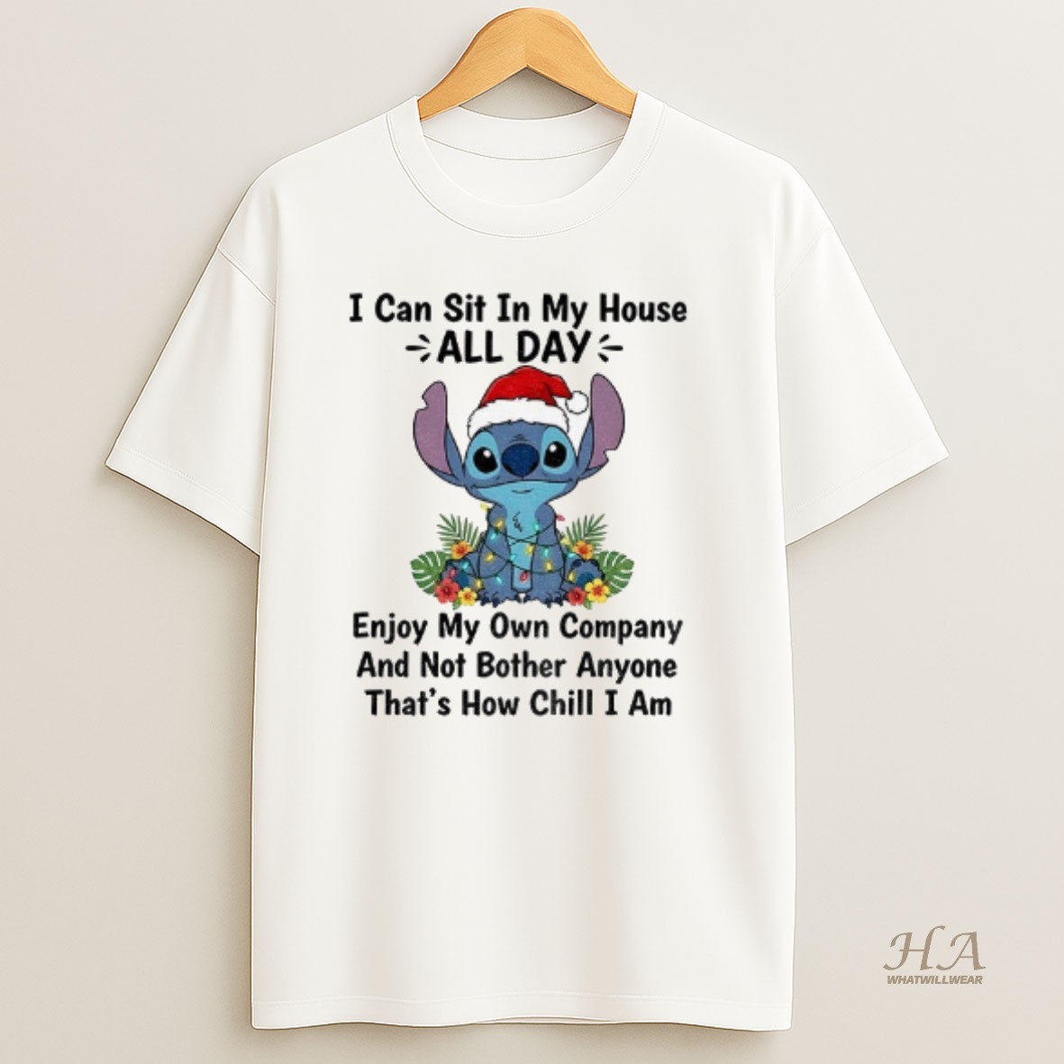 Official Stitch Santa I Can Sit In My House All Day Enjoy My Own Company And Not Bother Anyone Christmas T Shirt
