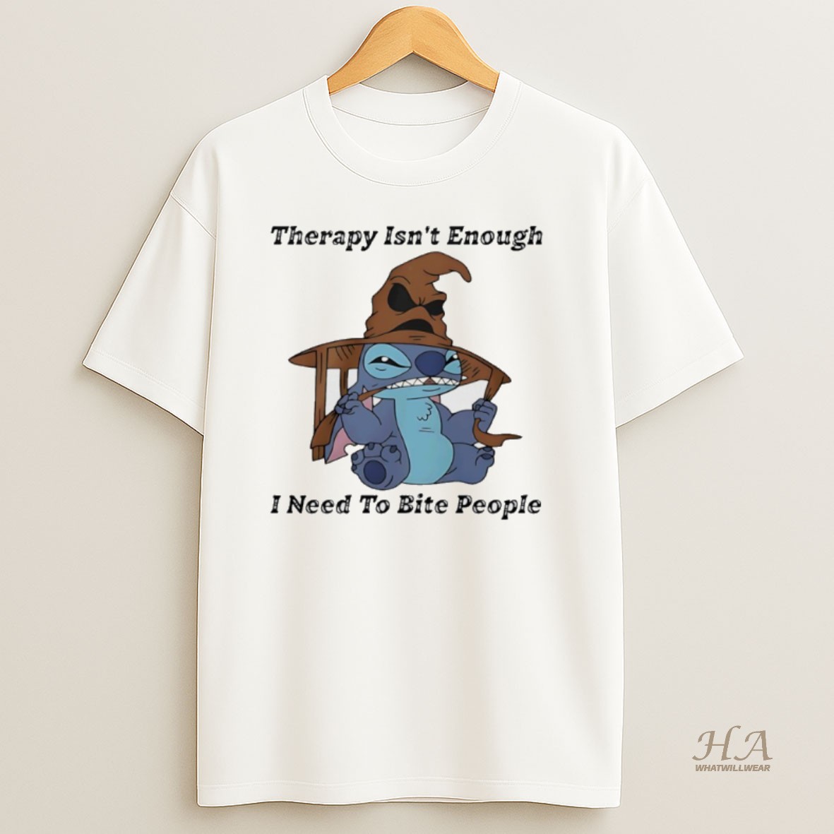 Official Stitch Sorting Hat Therapy Isnt Enough I Need To Bite People 2025 Shirt