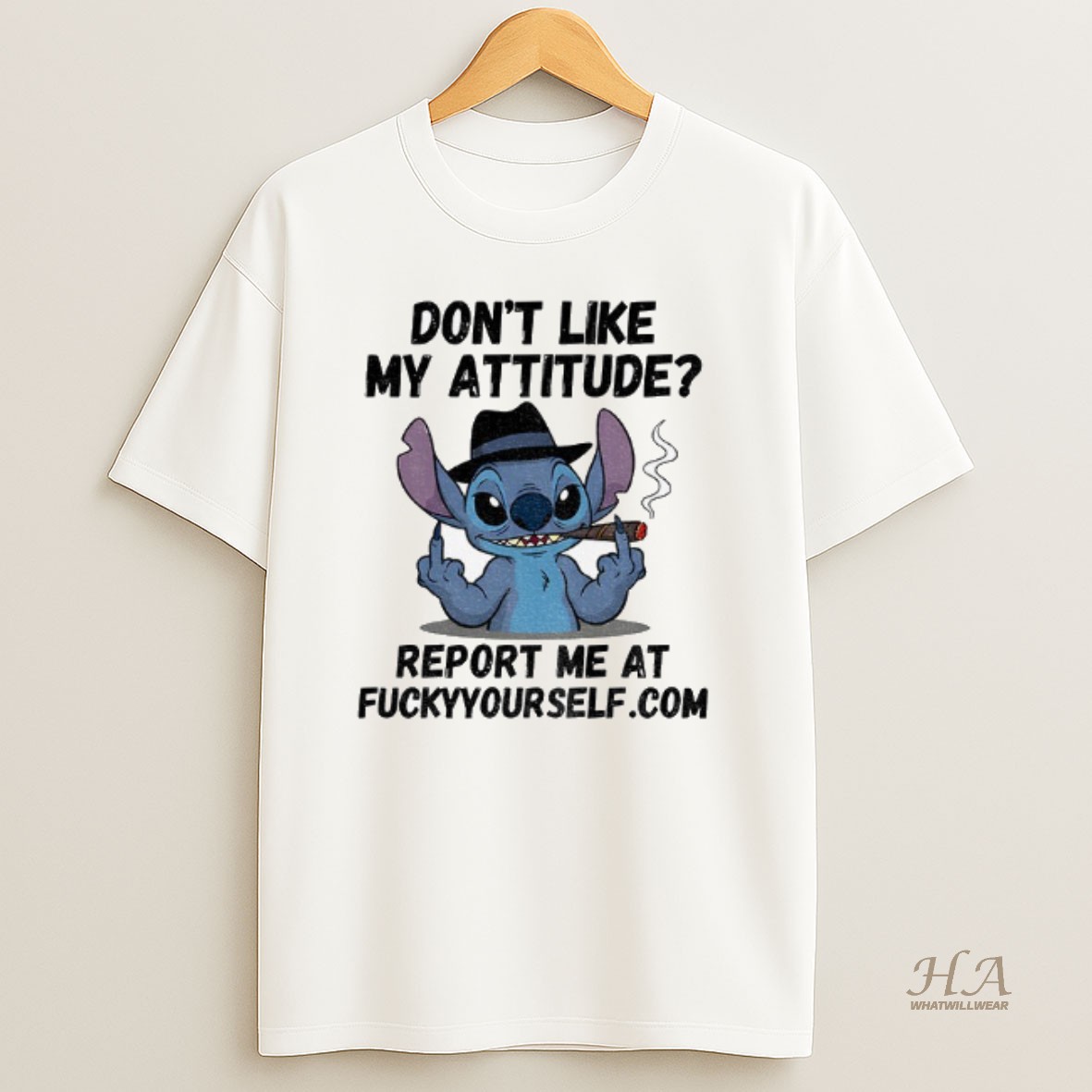 Official Stitch Middle Finger Dont Like My Attitude Report Me At Fuckyyourself Com Shirt