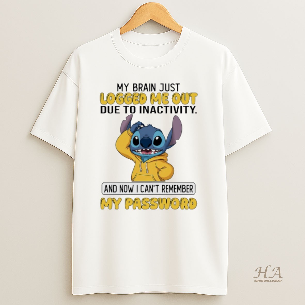 Official Stitch My Brain Just Logged Me Out Due To Inactivity And Now I Cant Remember My Password T Shirt