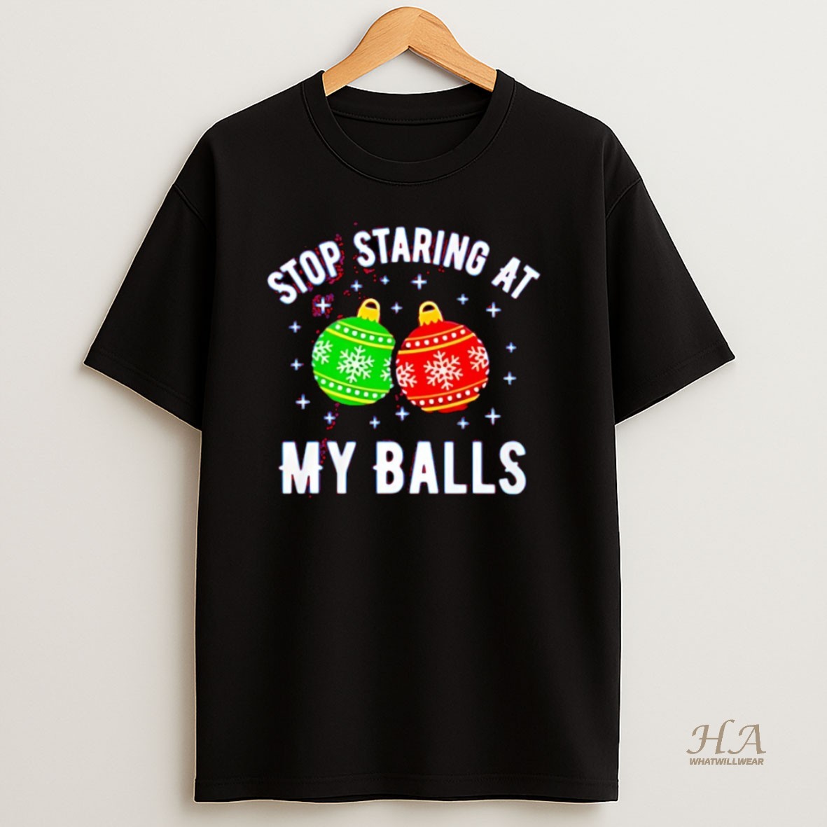 Official Stop Staring At My Balls Christmas T Shirt