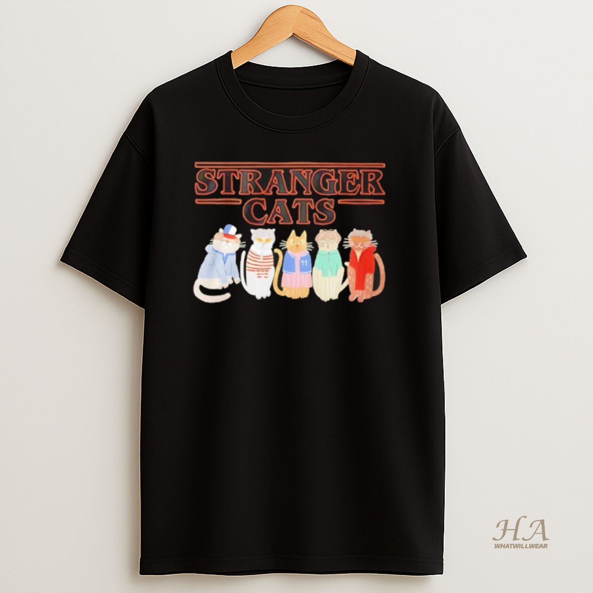 Official Stranger Things Cat Five Happy Cat T Shirt