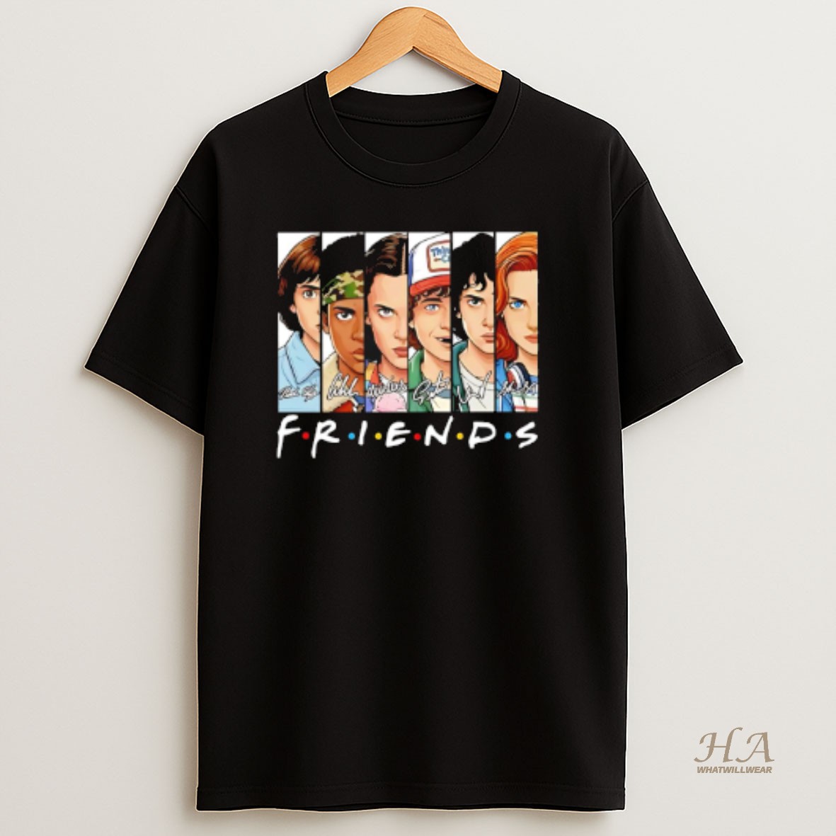 Official Stranger Things Friends College Picture Signatures T Shirt