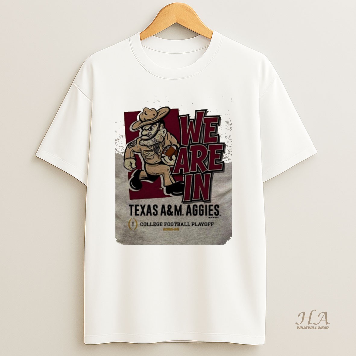 Official T9se3b5a Texas Am Aggies 2025 Cfp Bound We Are In Mascot 2 Sided T Shirt