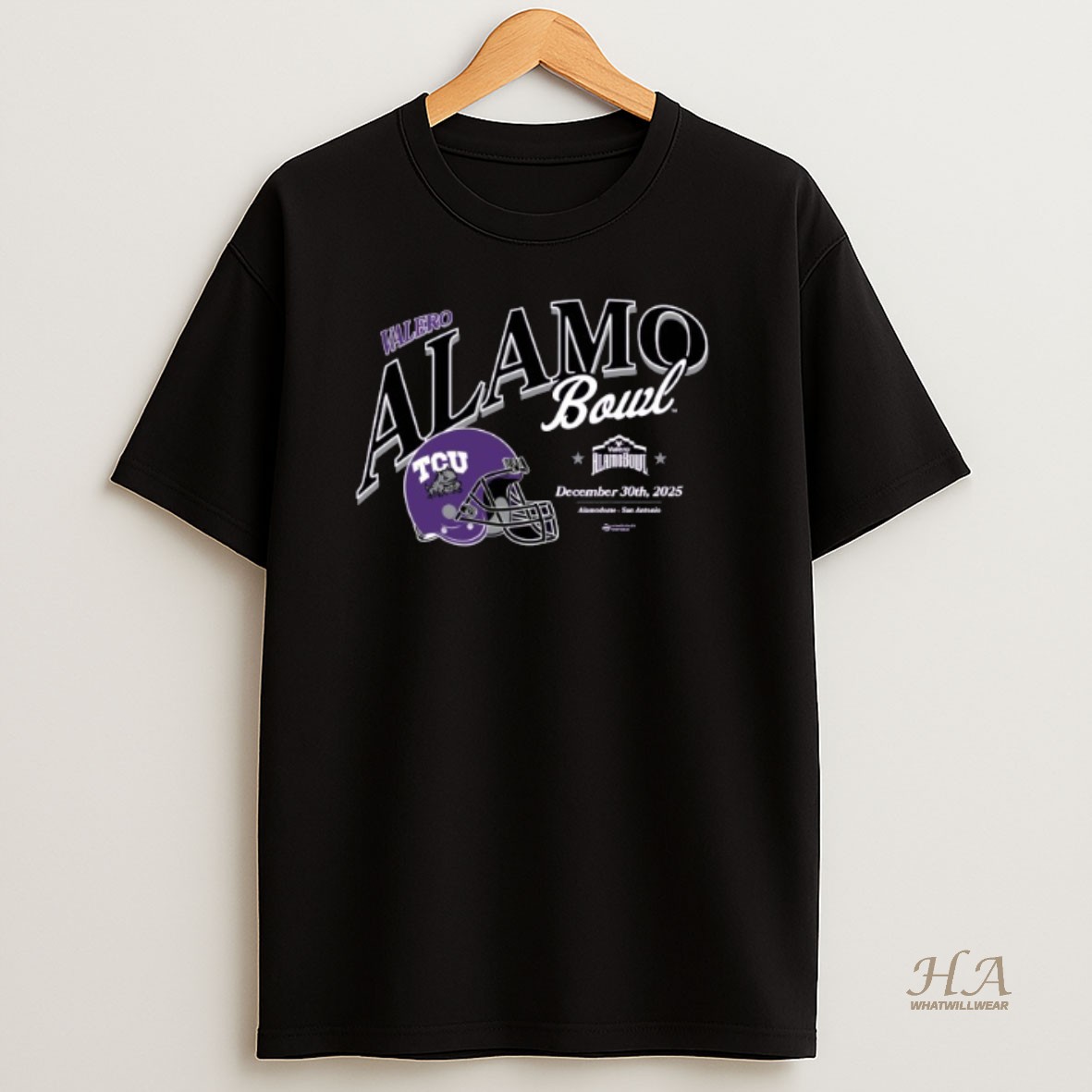 Official Tcu Horned Frogs 2025 Valero Alamo Bowl December 30th 2025 Helmet Shirt