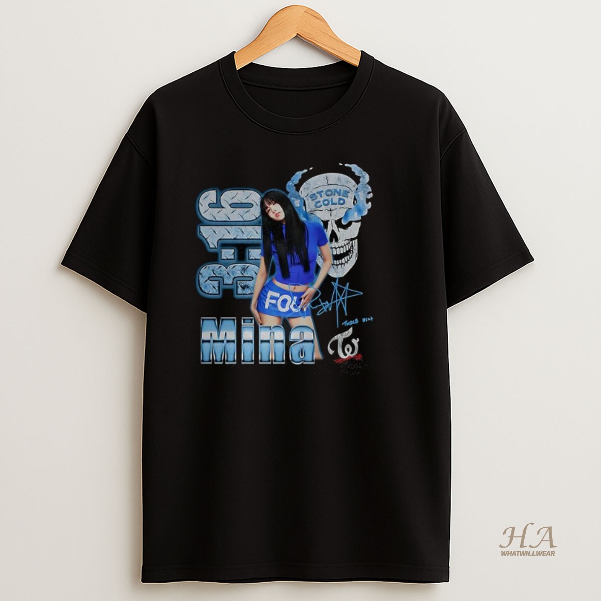 Official Twice Mina Stone Cold Skull Burning 3 16 Signature T Shirt