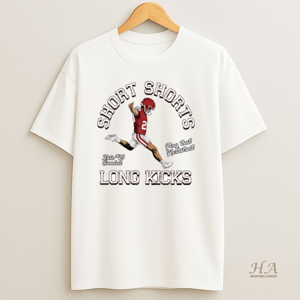 Official Tate Sandell 29 Oklahoma Sooners Football Short Shorts Long Kicks Circle T Shirt