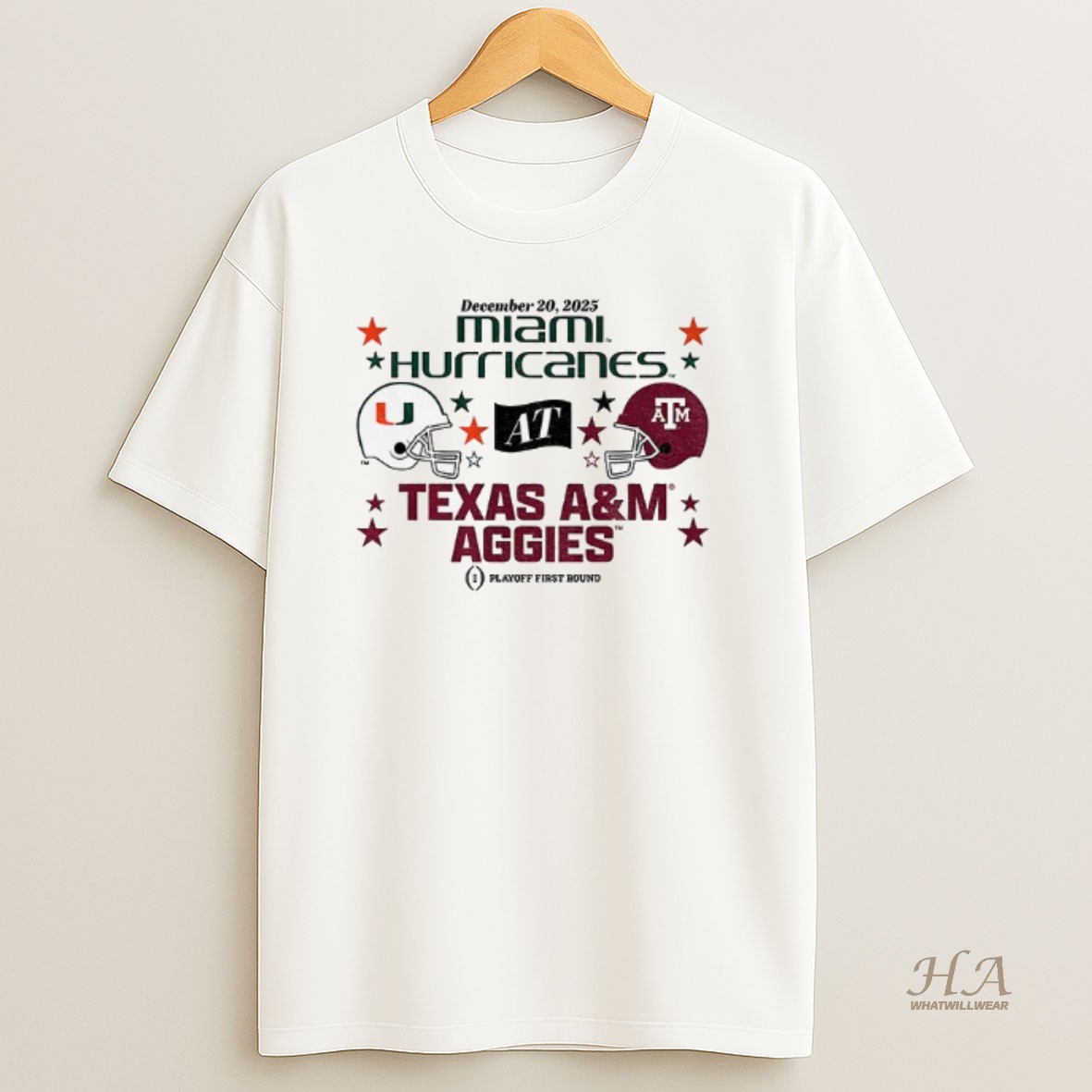 Official Texas Am Aggies And Miami Hurricanes 2025 Cfp First Round Matchup Shirt