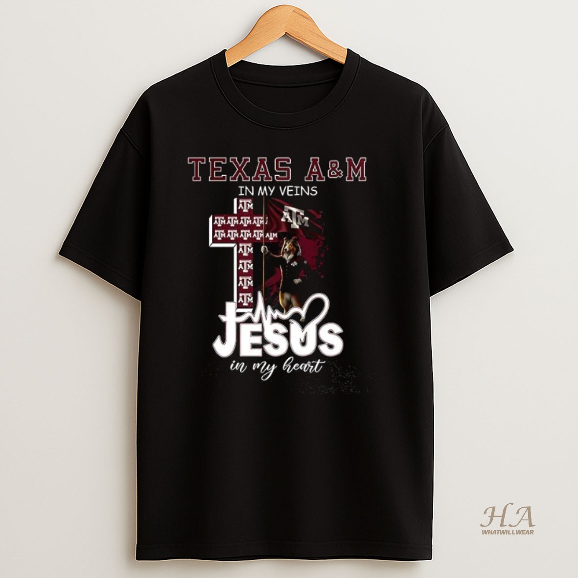 Official Texas Am Aggies Mascot Flag In My Veins Jesus In My Heart Shirt