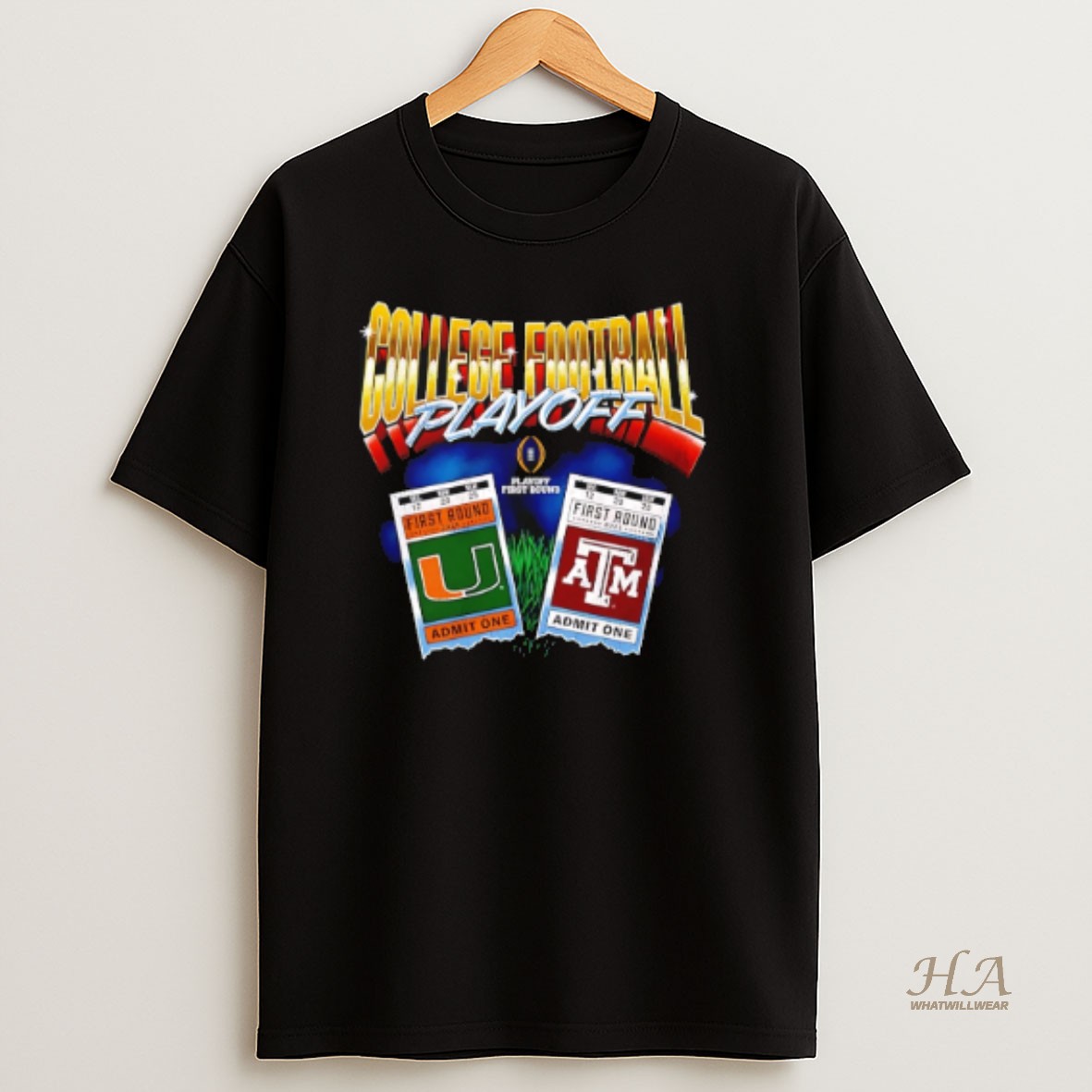 Official Texas Am Aggies Vs Miami Hurricanes 2025 26 Cfp First Round Matchup Ticket Shirt
