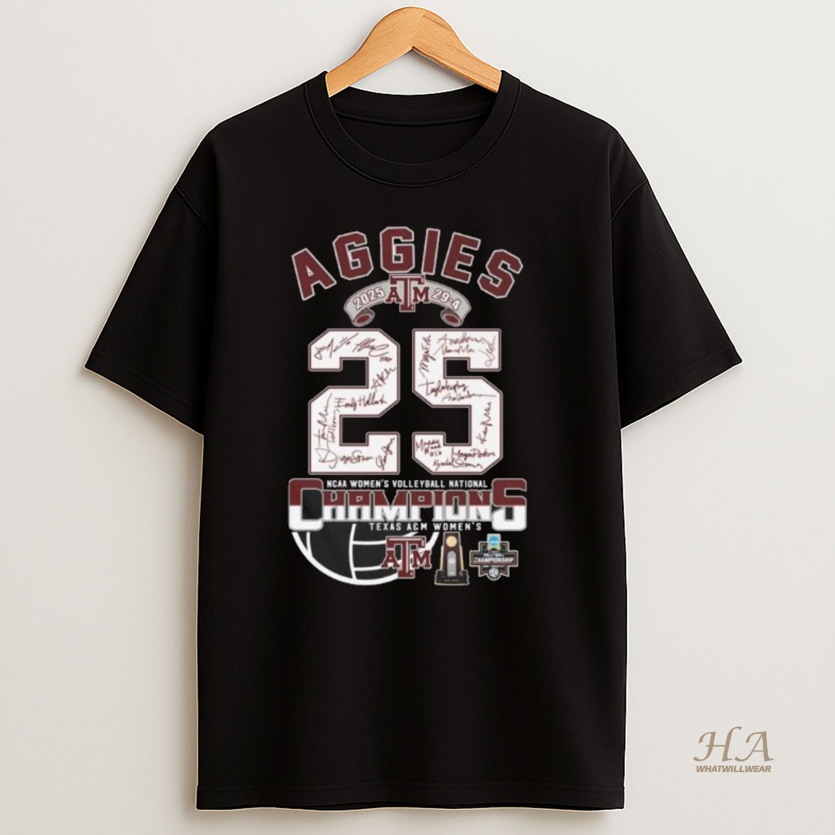 Official Texas Am Aggies 2025 29 4 Ncaa Womens Volleyball National Champions Signatures T Shirt