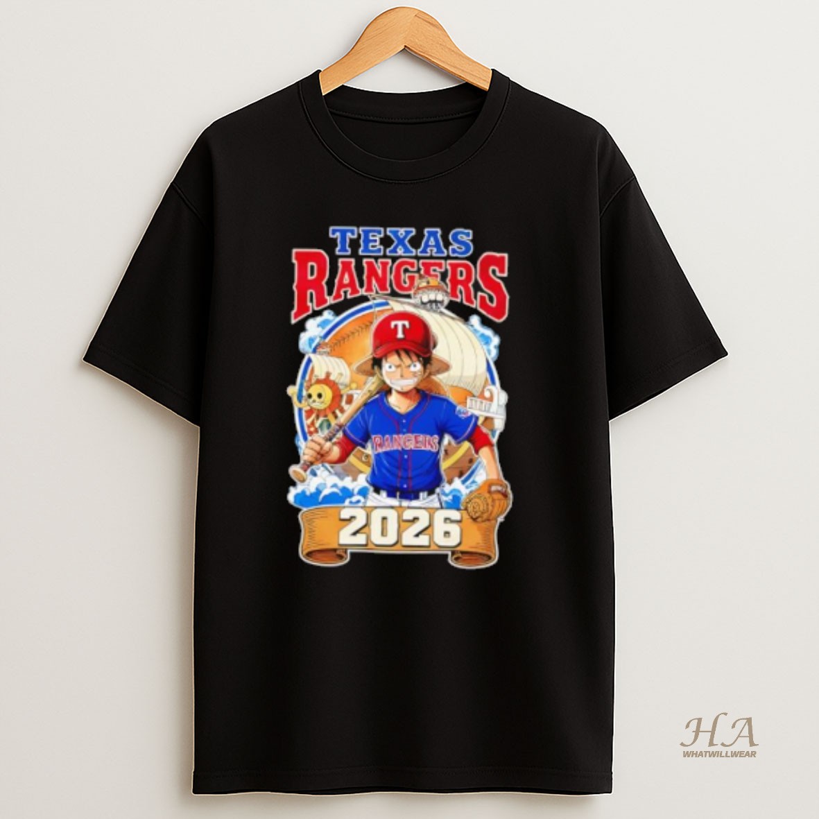 Official Texas Rangers One Piece 2026 Luffy T Shirt