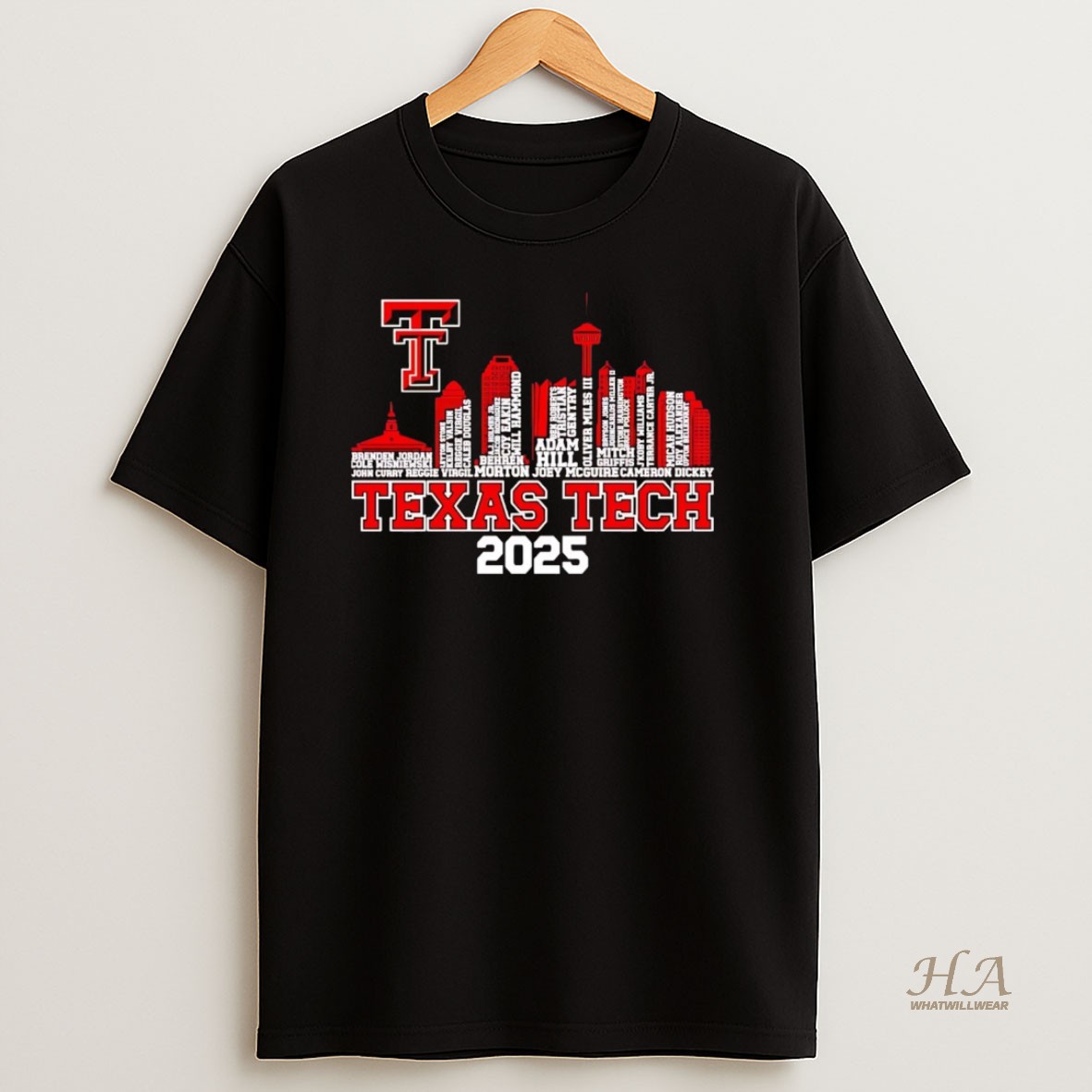 Official Texas Tech Red Raiders 2025 City Skyline Players Names T Shirt