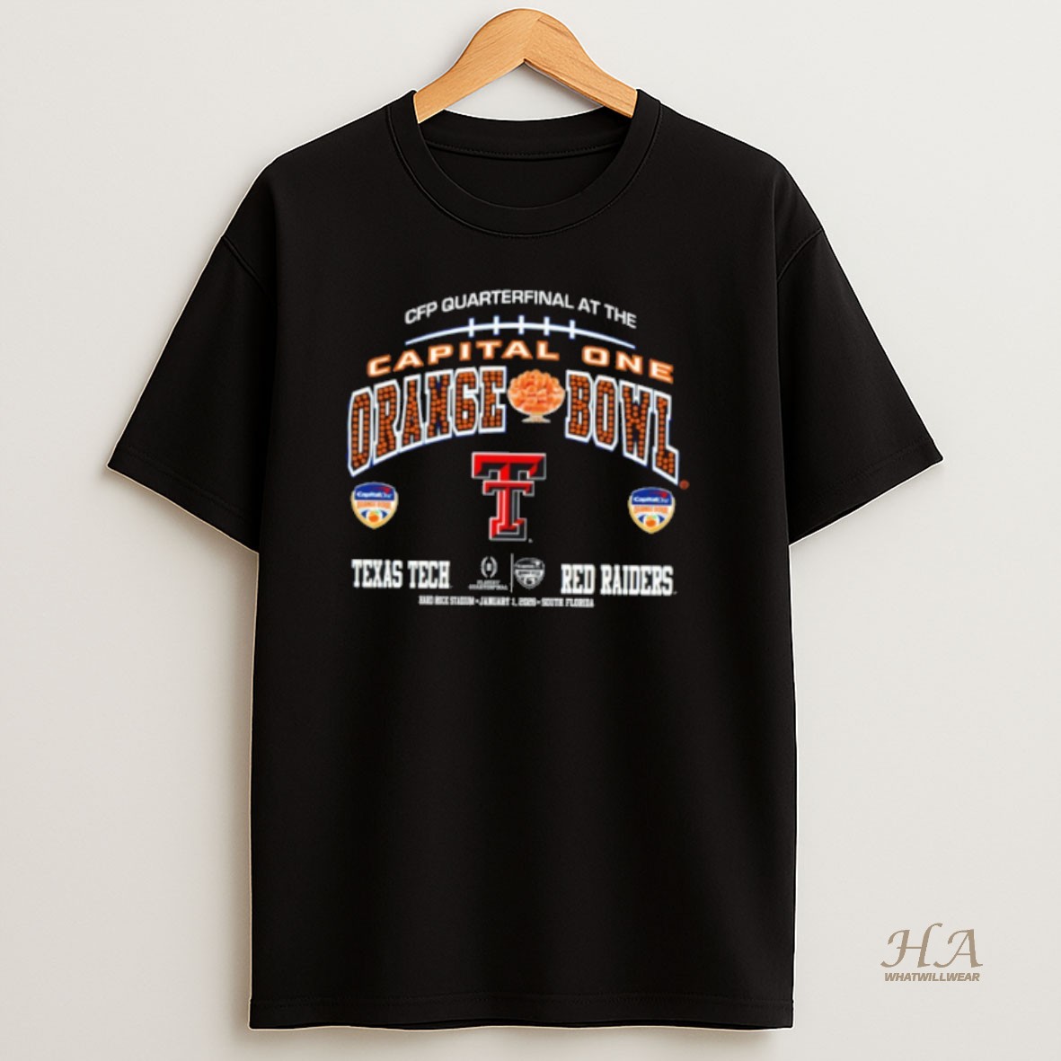 Official Texas Tech Red Raiders 2026 Cfp Quarterfinal Capital One Orange Bowl T Shirt