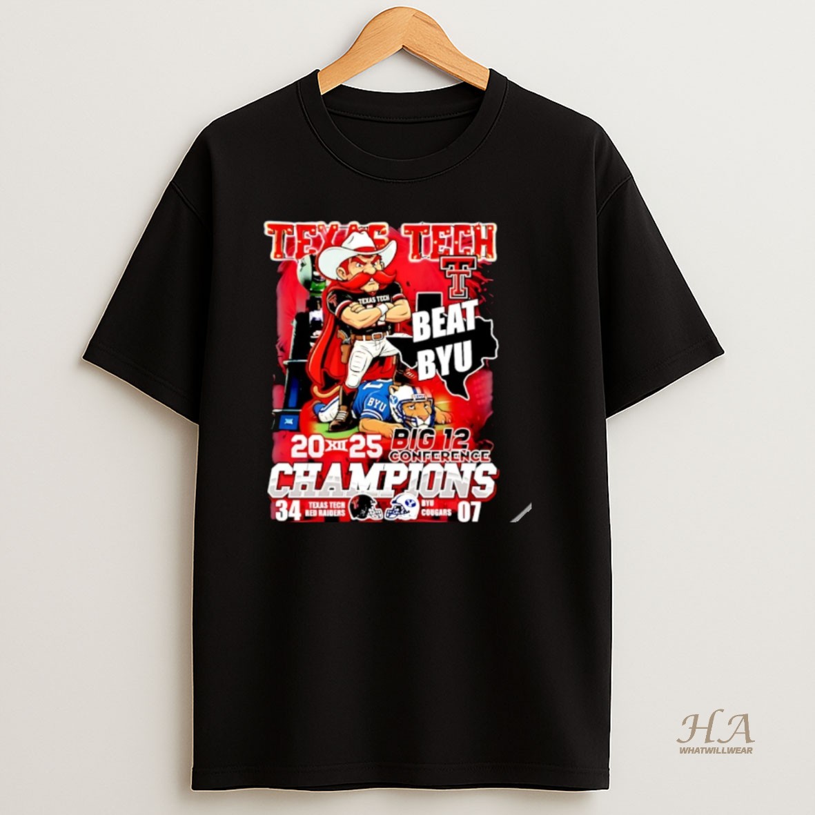 Official Texas Tech Red Raiders Big 12 Conference Champions 2025 Beat Byu Mascot Christmas T Shirt