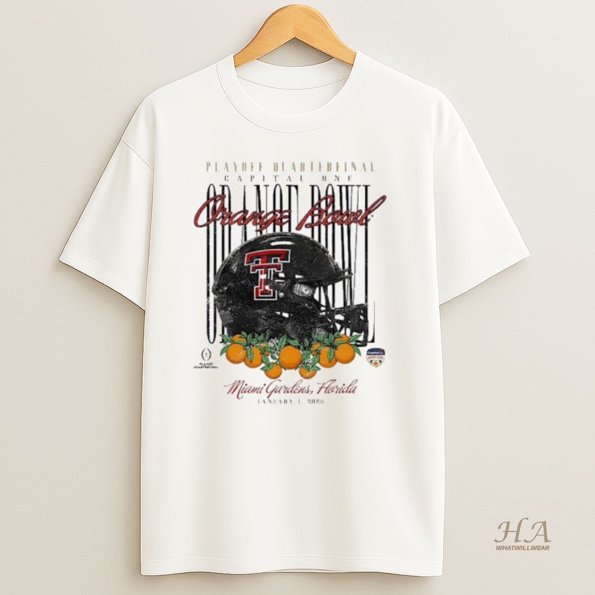 Official Texas Tech Red Raiders Playoff Quarterfinal Capital One Orange Bowl 2026 Miami Gardens Florida Jan 1 2026 Helmet T Shirt
