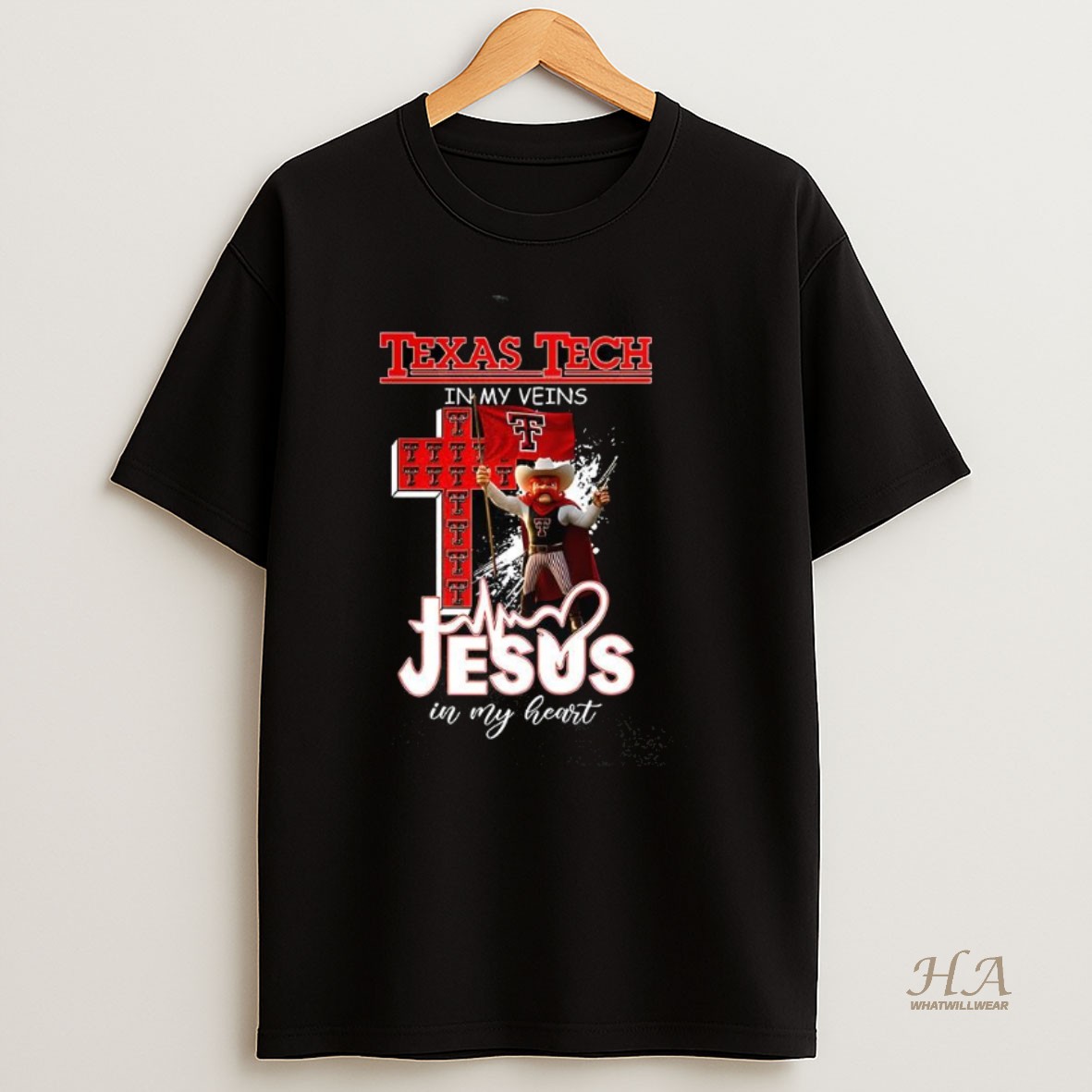 Official Texas Tech Red Raiders Mascot Flag In My Veins Jesus In My Heart Shirt