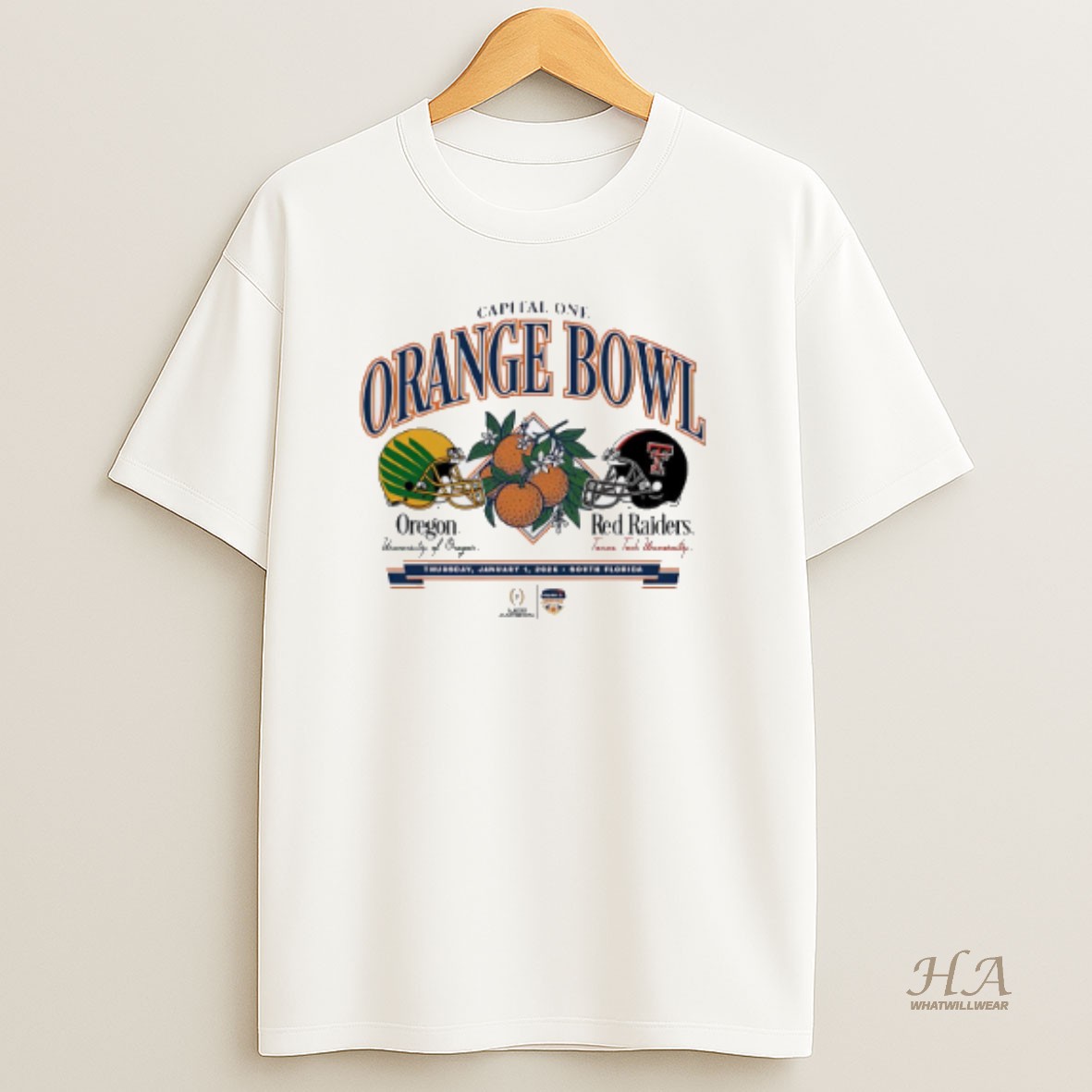 Official Texas Tech Red Raiders Vs Oregon Ducks 2026 Orange Bowl Helmet T Shirt